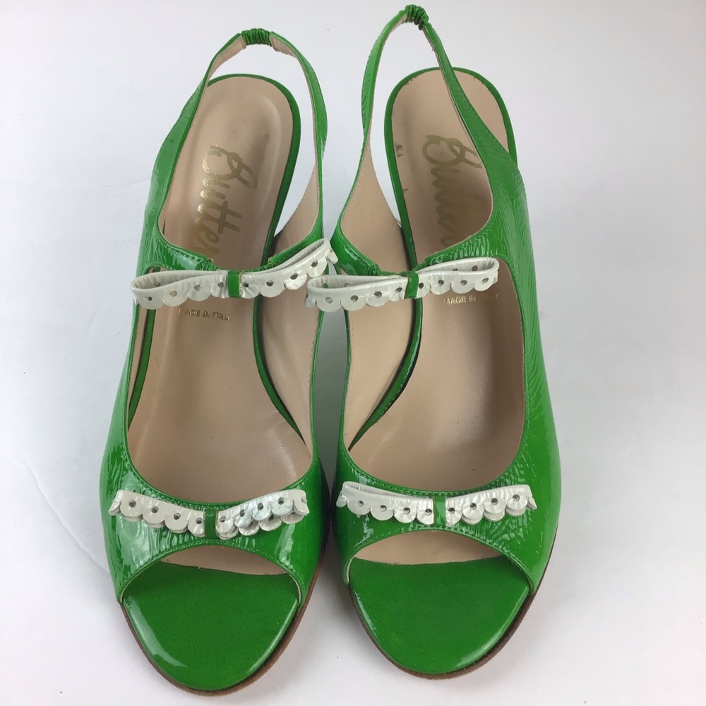 Vintage Butter-green ankle strap heels with bows-9